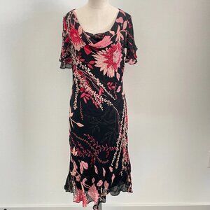 Eva Blue Y2K Floral Satin Fairy Ruffle Midi Dress